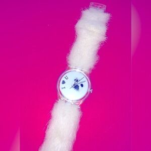 Swatch Swiss Wrist Watch White Fake Fur Accessories I Love You Valentine’s Day